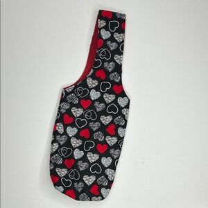 Heart Patterned Black and Red Wine Tote Bag